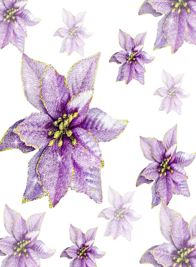 KEPATO Christmas Glitter Poinsettia Christmas Tree Ornaments Pack of 12 (Purple) - Image 1